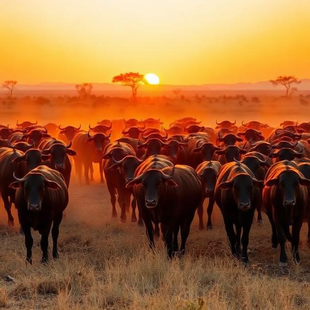 Livestock cattle herd at sunset
